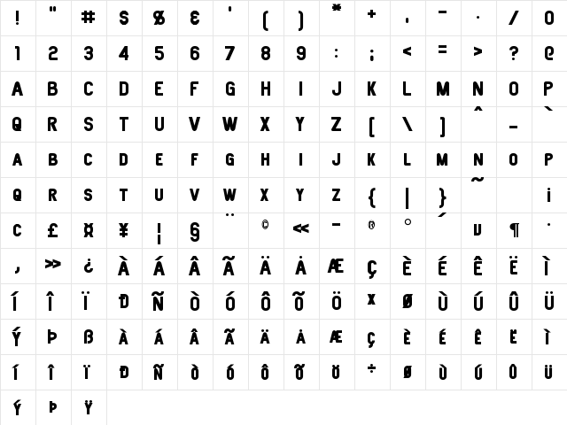 Joystick Bold  glyph index