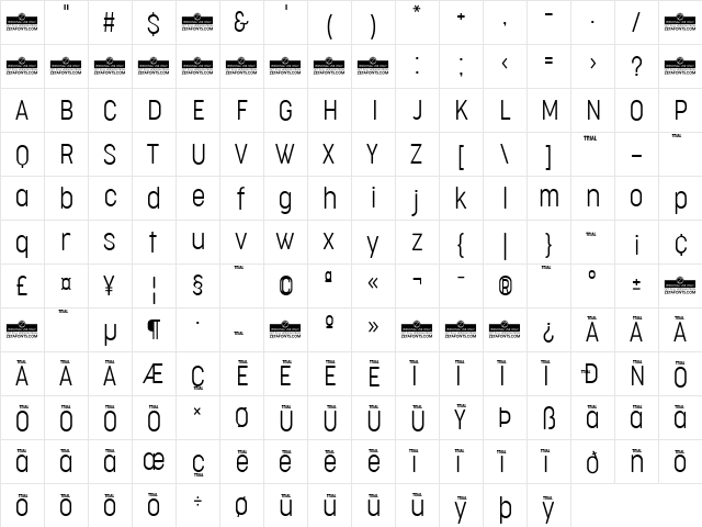 Cocogoose Condensed Trial UltraLight  glyph index