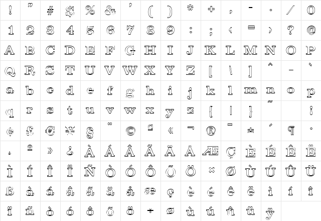 JamesBeckerOutline Regular  glyph index