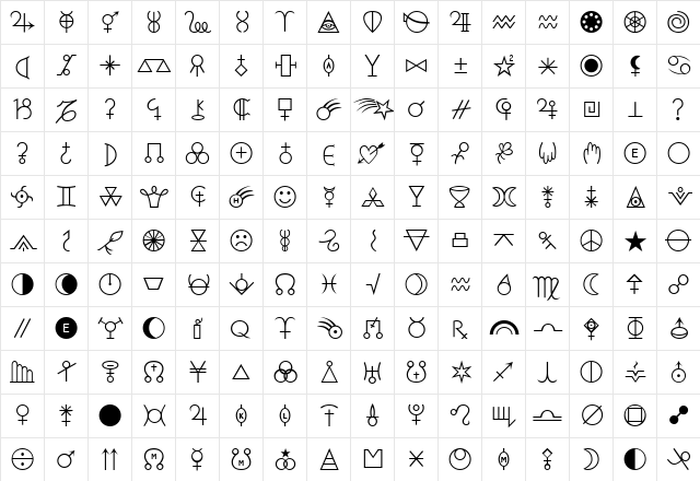 StarGems Medium  glyph index