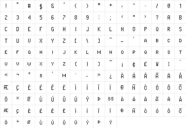 Pixel Operator SC Regular  glyph index
