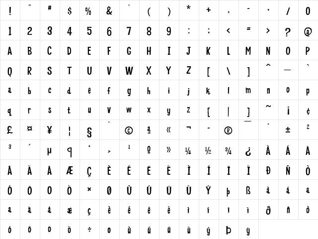 Left Hook Regular  glyph index
