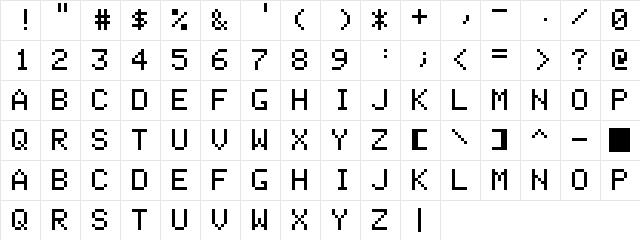 Apple II+ Regular  glyph index