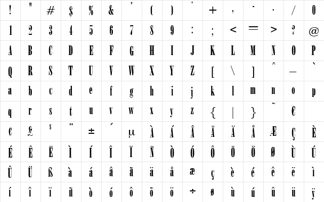 Lydiane Regular  glyph index