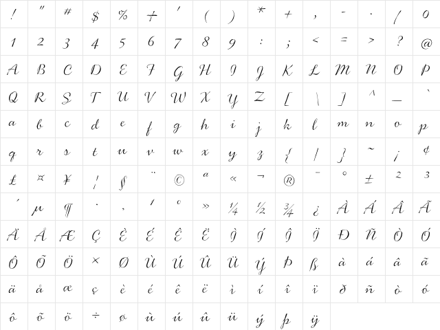 Handsome Pro Classic  glyph index