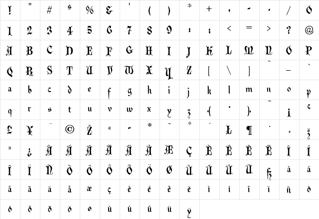 Malvern Regular  glyph index