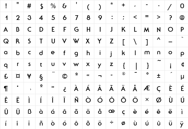 SerifGothicITC Bold  glyph index