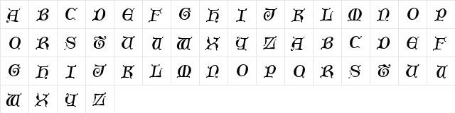 HandcartCaps Oblique  glyph index