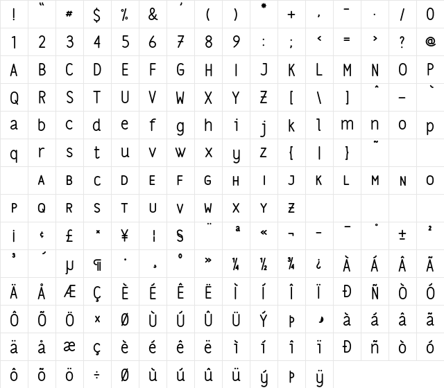 LS Regular  glyph index