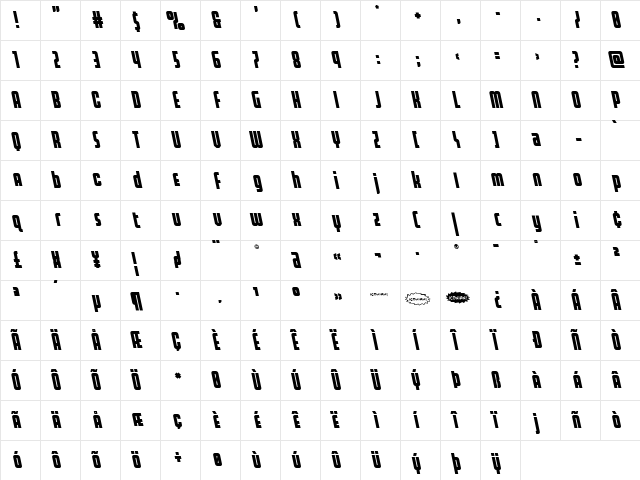 Homelander Leftalic Regular  glyph index
