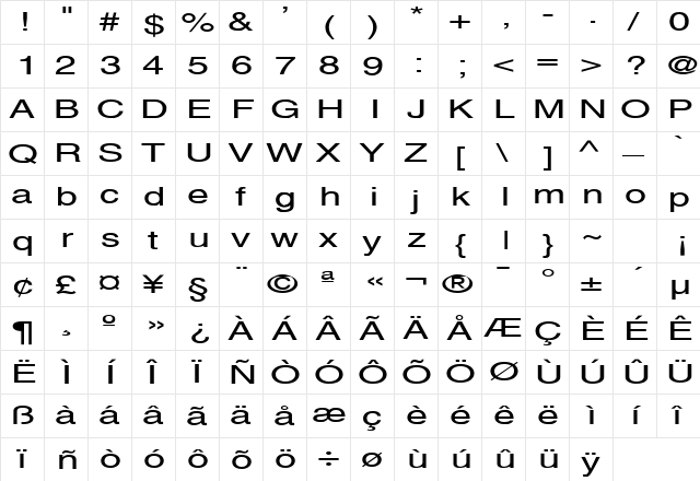 Alps Extended Normal  glyph index