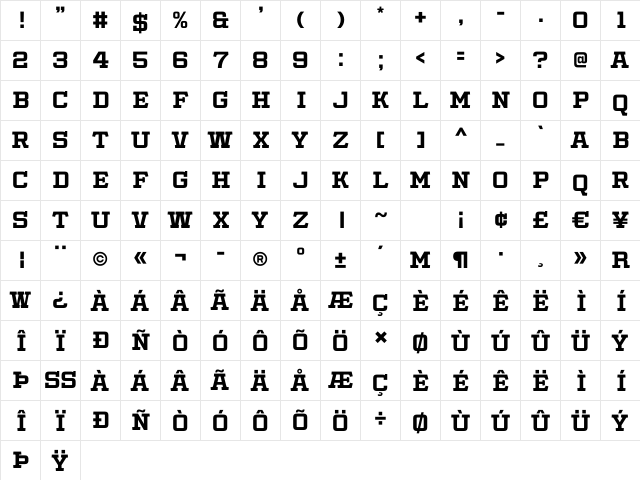 Slabby Prices Regular  glyph index
