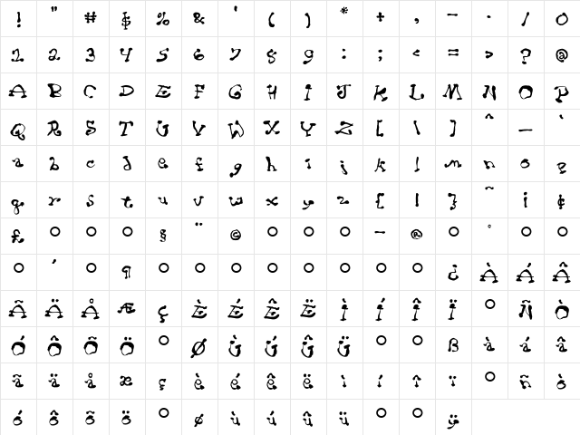 Slophouse Medium  glyph index