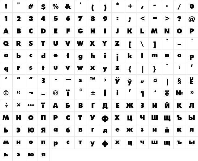 Futura press Press  glyph index