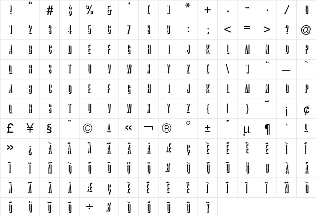 Graphik Shadow  glyph index