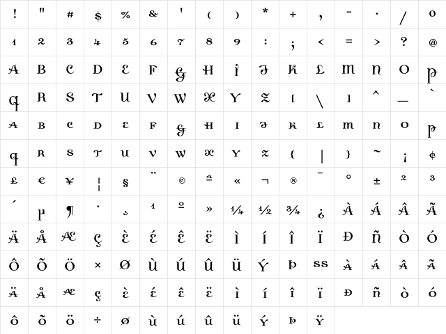 Dalliance Medium  glyph index