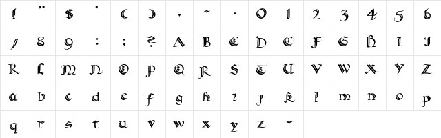 CallifontsB13PostScript Regular  glyph index