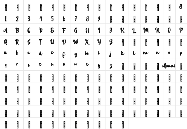 Avant Grande Regular  glyph index