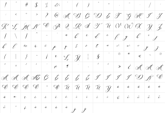 Melanie Script Free Medium  glyph index