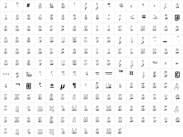 a_MachinaNova3DSh Medium  glyph index