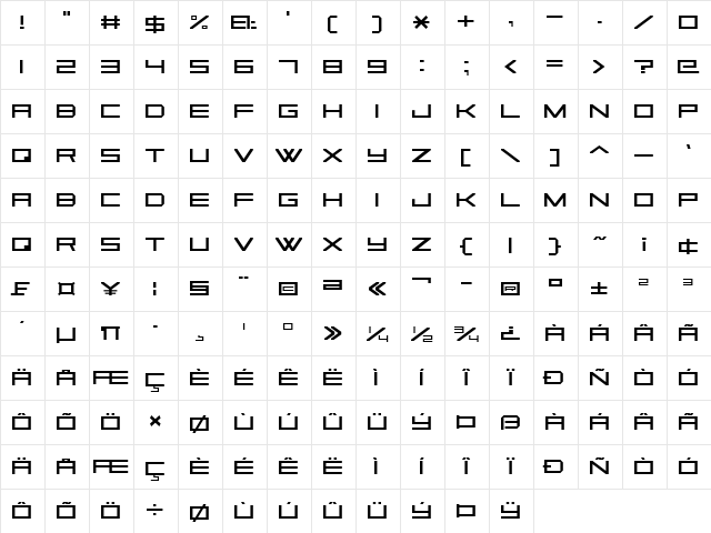Square Sans Serif 7 Regular  glyph index