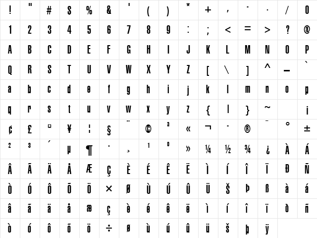 Corporate Compressed Ultra Regular  glyph index