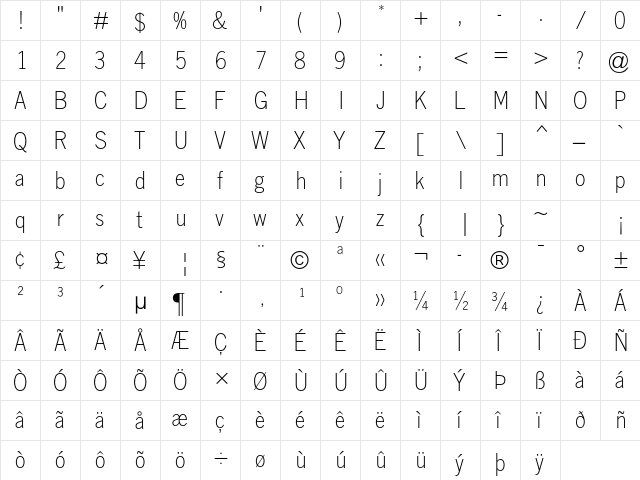 Lightline Gothic MT Std Regular  glyph index