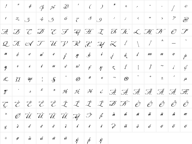 Arcana GMM Std Manuscript  glyph index