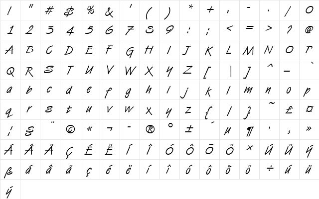 Van Dijk D EE Regular  glyph index