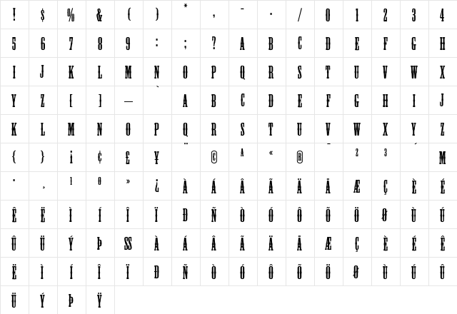 Mesquite Regular  glyph index