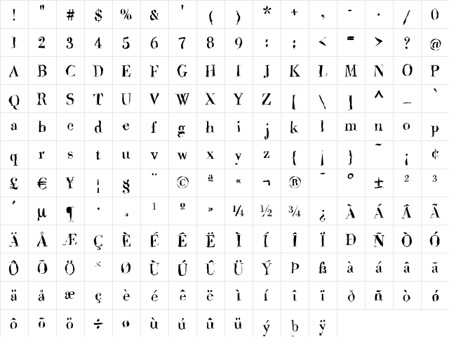 Brandomi Regular  glyph index