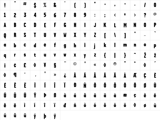 Garage Regular  glyph index