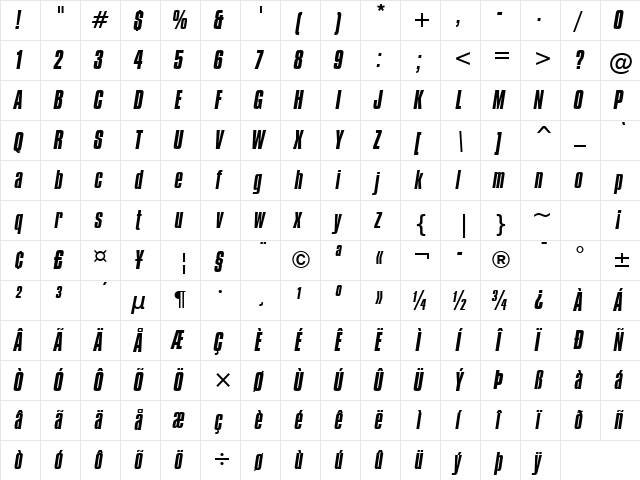 Compacta Italic  glyph index