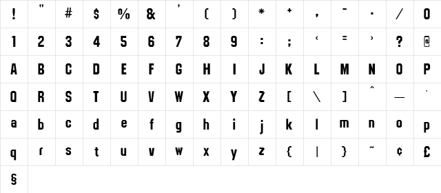 CSD-Block-Bold Regular  glyph index