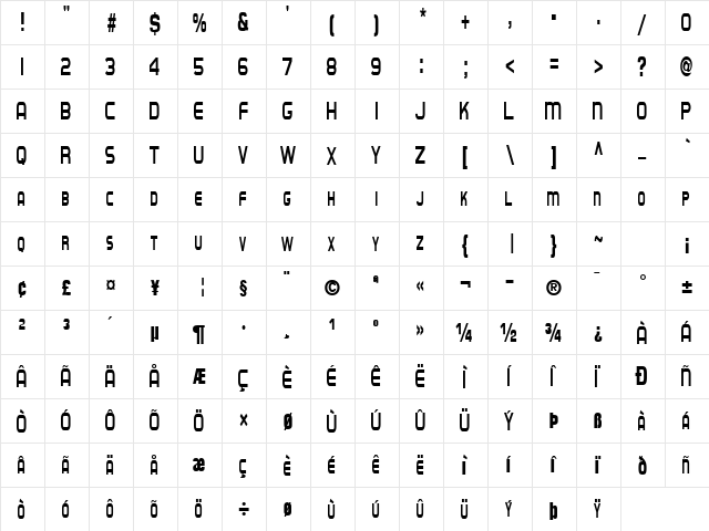 Burning Regular  glyph index