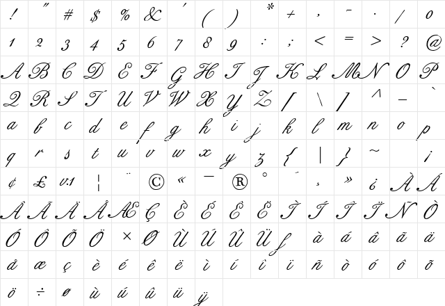 Bix Antique Script Hmk Regular  glyph index