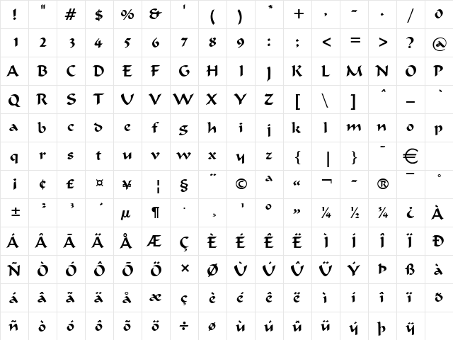 FlatBrushWide Normal  glyph index