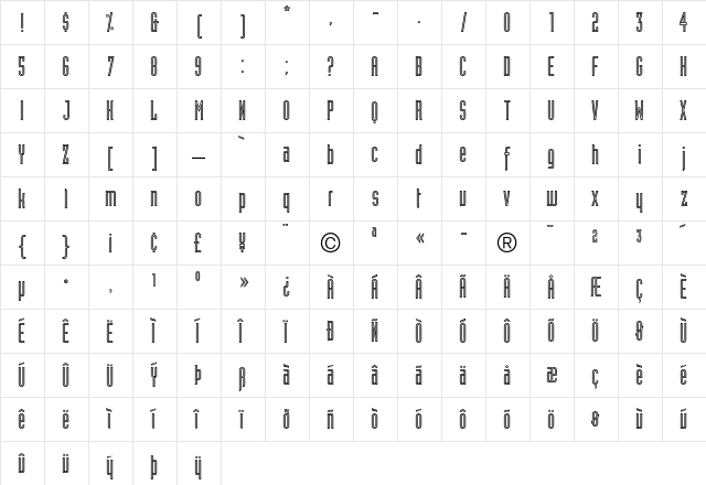 Industria Inline  glyph index