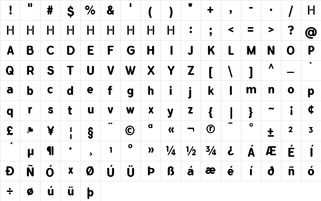 Flamante Round Bold  glyph index