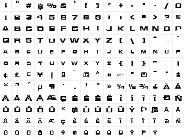 Trekker-3 normal  glyph index