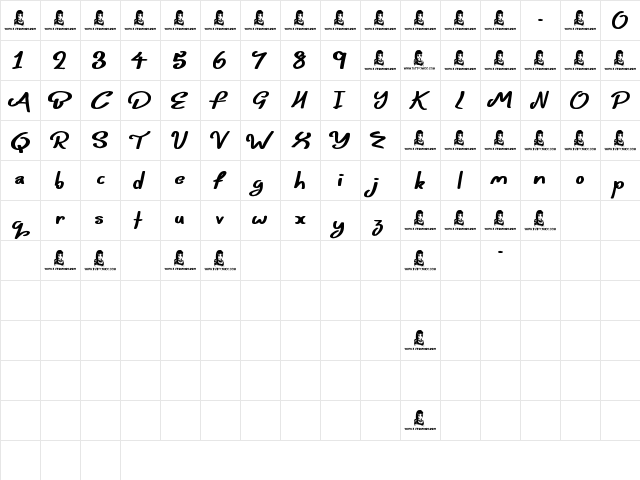 Belly Queens Regular  glyph index