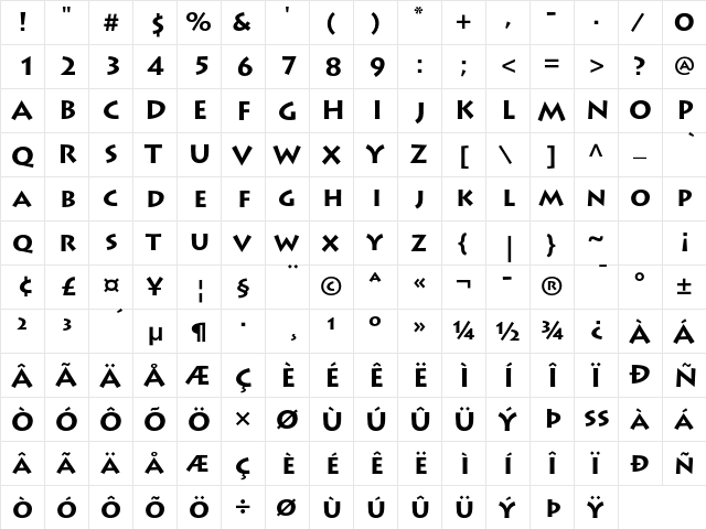 Lithos Pro Bold  glyph index