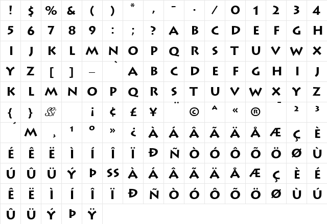 Austere SSi Bold  glyph index