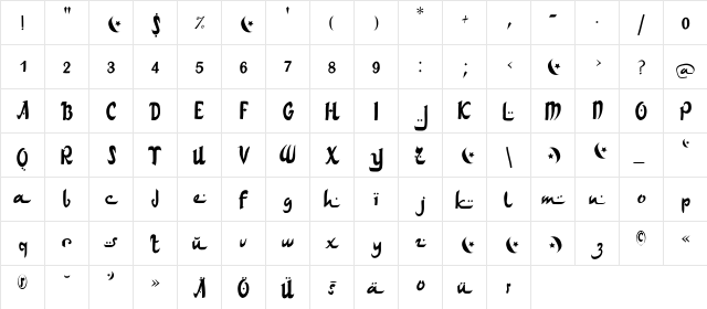 ArabDances Regular  glyph index