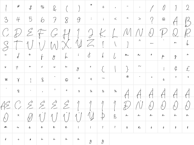 SanliurfaRegular Regular  glyph index