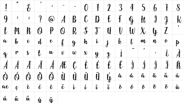 Harmonious Calendar Regular  glyph index