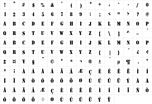 LarchmereThin Regular  glyph index