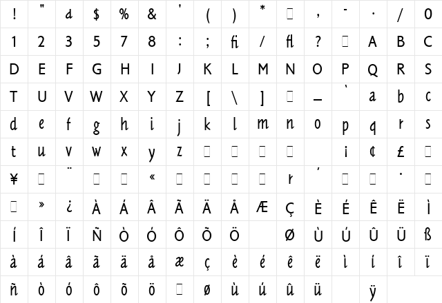 Tannhauser LET Plain  glyph index