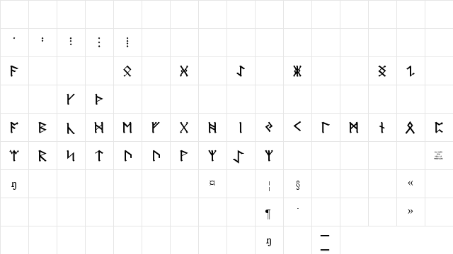 Icelandic Runes Normal  glyph index
