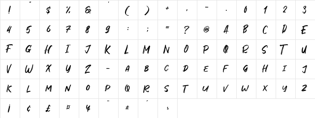 Marqez Regular  glyph index